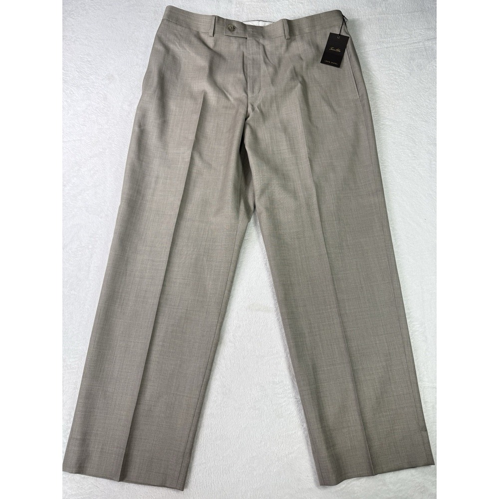 Tasso Elba Dress Pants Mens Size 38x30 100% Wool Straight Fit Biege NWT
